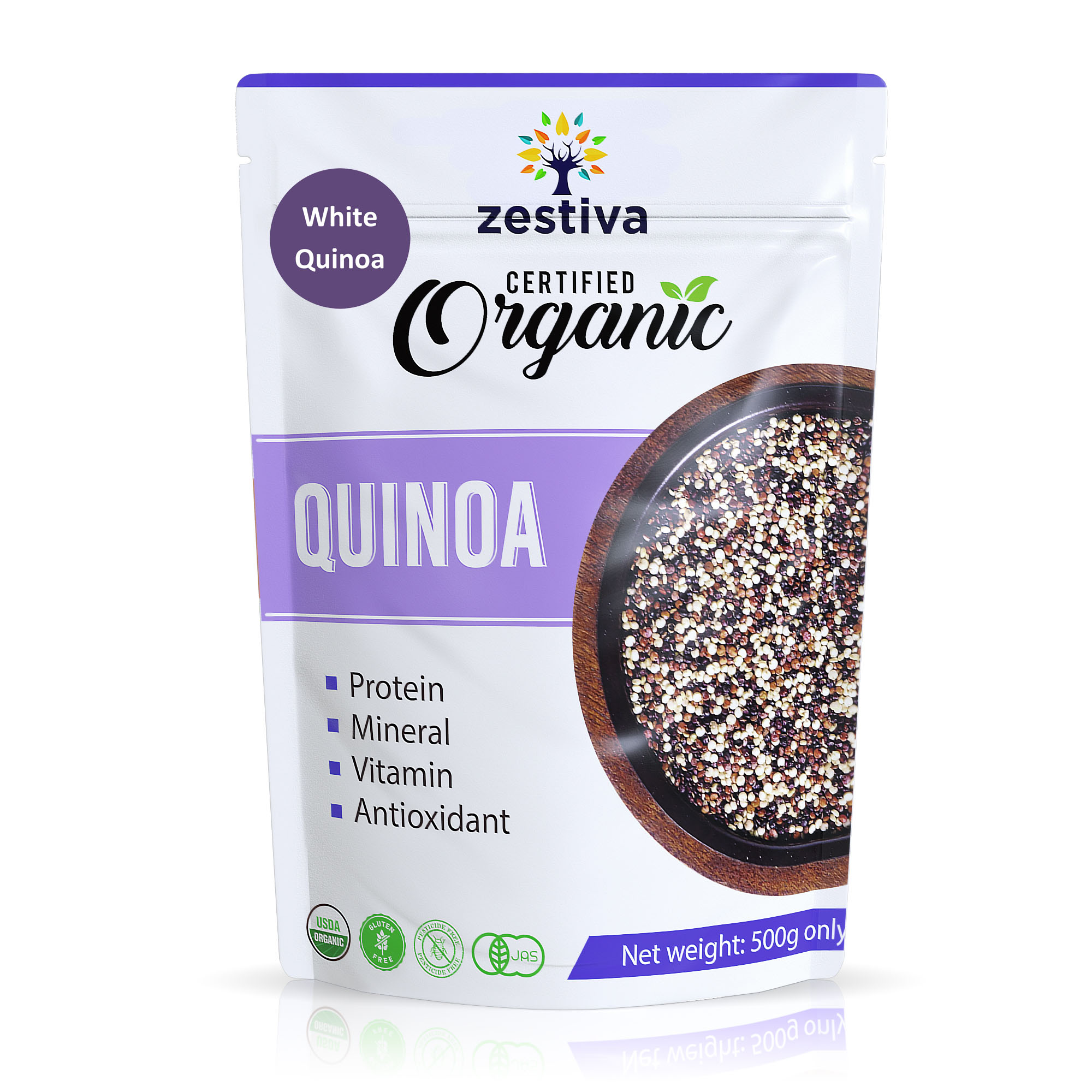 Zestiva Organic White Quinoa, 1KG Zestiva