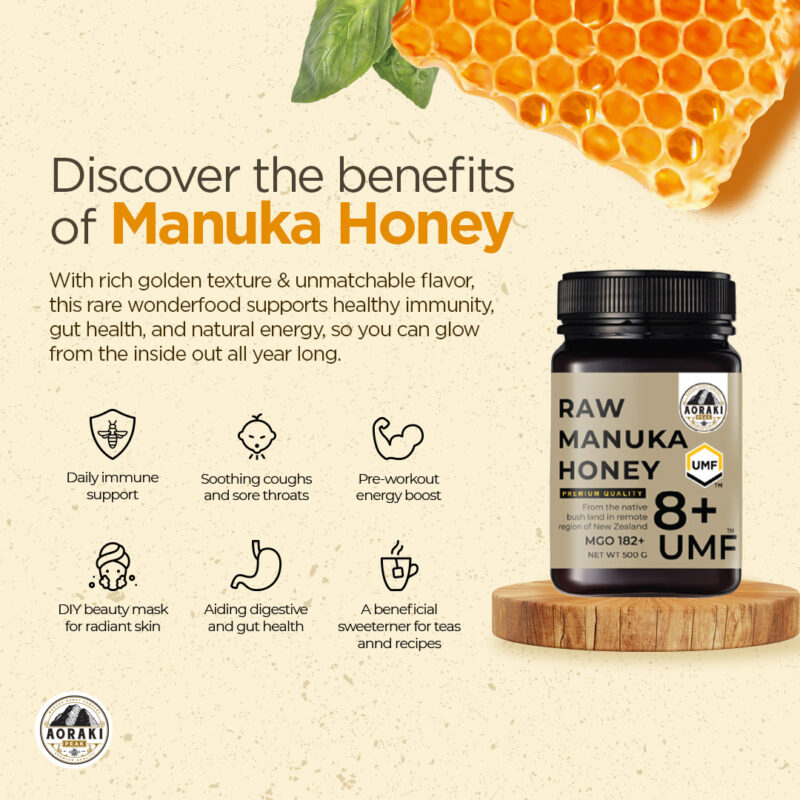 Aoraki Peak Raw Manuka Honey UMF 8+, 500g, Free Bamboo Spoon - Image 4