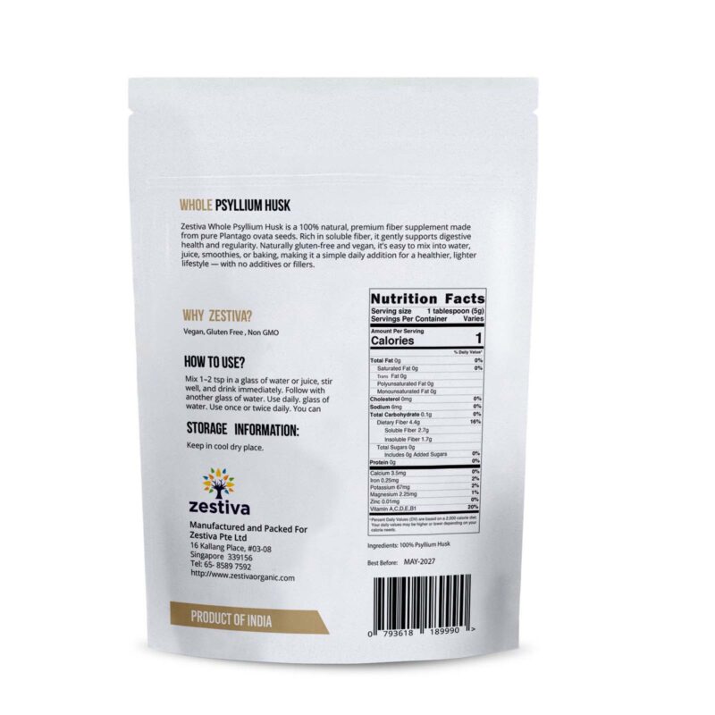 Zestiva Whole Psyllium Husk, 200g - Image 2